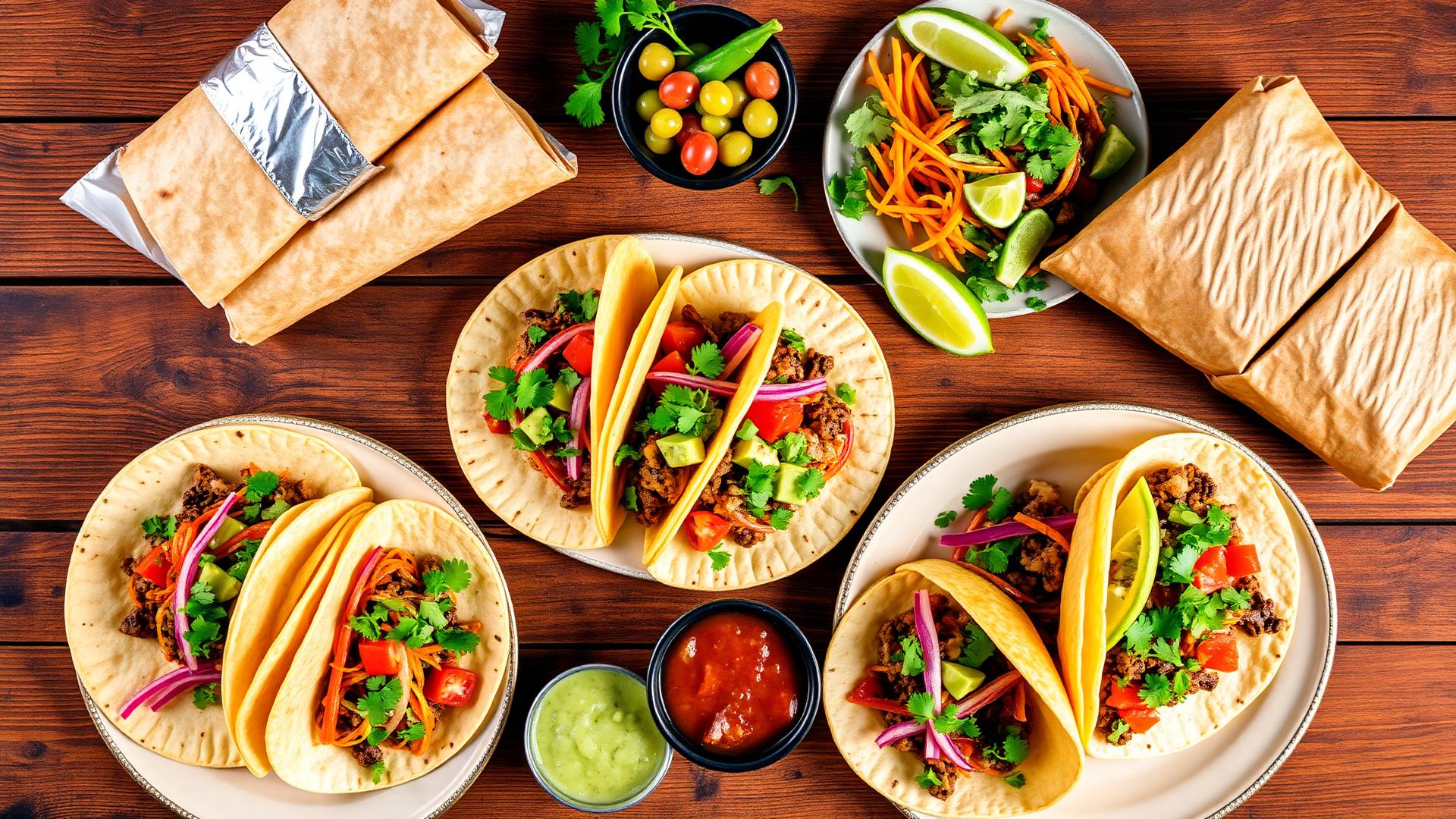 Tacos and burritos spread